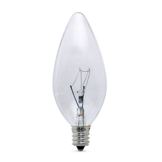 Picture of E12 240V 40 Watt Clear Candle Globe - Incandescent Chandelier Bulbs (25 Pack)