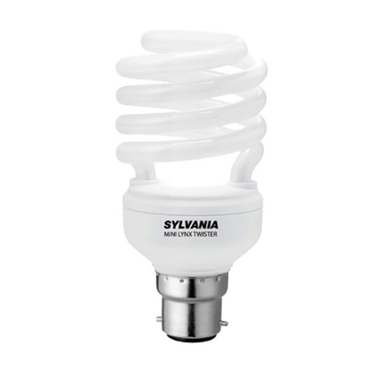 Picture of Sylvania Mini-Lynx Twister 15W, 20W BC B22  CFL Lamp | 240V Compact Fluorescent Spiral Bulb (10,000 Hr Life) (Sold as 2)
